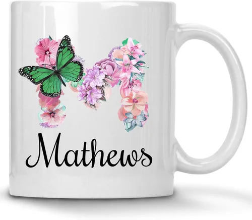 Miniatura 2 de Taza personalizada con nombre y alfabeto floral, taza personalizada con nombre e inicial, taza con nombre, regalo para mamá, hermana, niñas, tazas