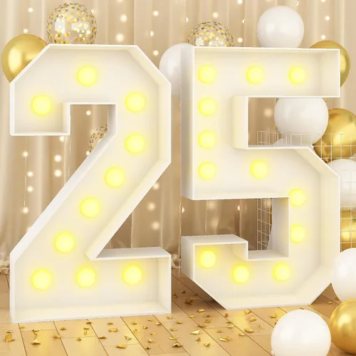 Miniatura 10 de Marquesina grande de número 0 blanca con luces y marco de mosaico, letra 0 para decoración de fiesta de cumpleaños, cartón precortado, tablero