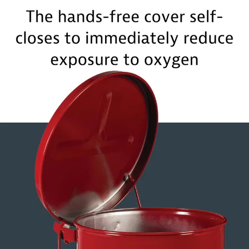 Miniatura 5 de Justrite Recipiente para desechos aceitosos de acero galvanizado de 10 galones, recipiente de seguridad metálico para trapos con aceite de 18 x 14