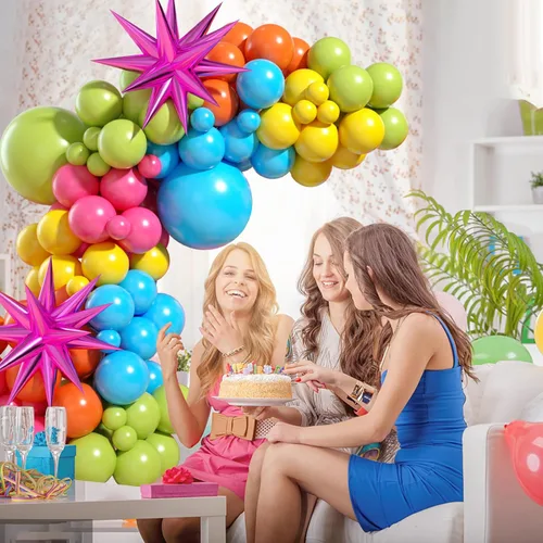 Miniatura 7 de Arco de globos de color verde, azul, amarillo y naranja, guirnalda de globos de arcoíris con globos de látex rosa, rojo, amarillo, naranja, azul