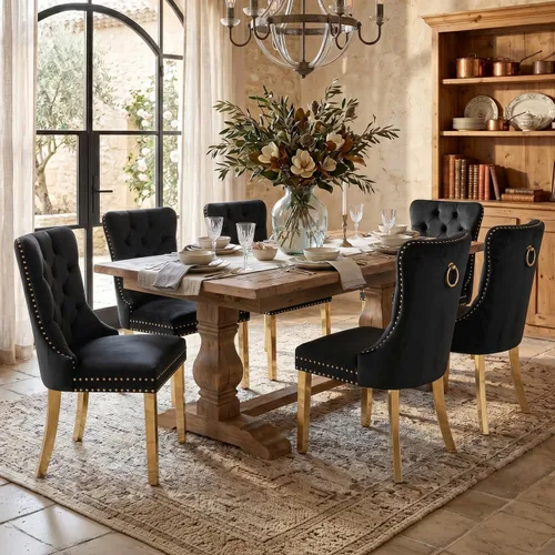 Miniatura 53 de SoarFlash Juego de 2 sillas de comedor de tela de lino, sillas de comedor tapizadas con ribete de cabeza de clavo y patas de madera de color claro