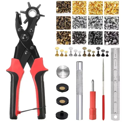 Miniatura 11 de Juego de herramientas para perforar agujeros de cuero, kit perforador de agujeros para cinturón, sillín profesional, collares de perro, correa