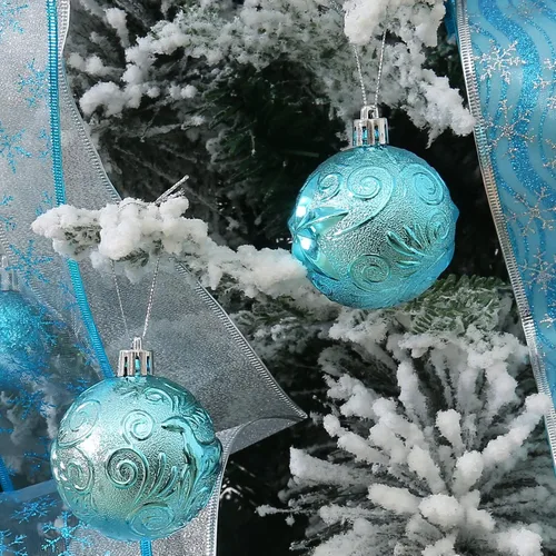 Miniatura 4 de 34 piezas Adornos de bola de Navidad azul bebé irrompibles de plástico para árbol de Navidad, decoraciones para fiesta de Navidad, oficina en casa