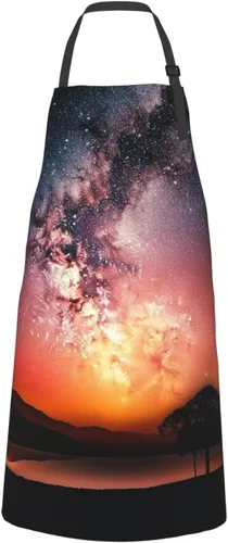 Miniatura 9 de Waterproof Apron with 2 Pockets Glowing Sunset Starry Sky Adjustable Bib Aprons for Cooking Kitchen