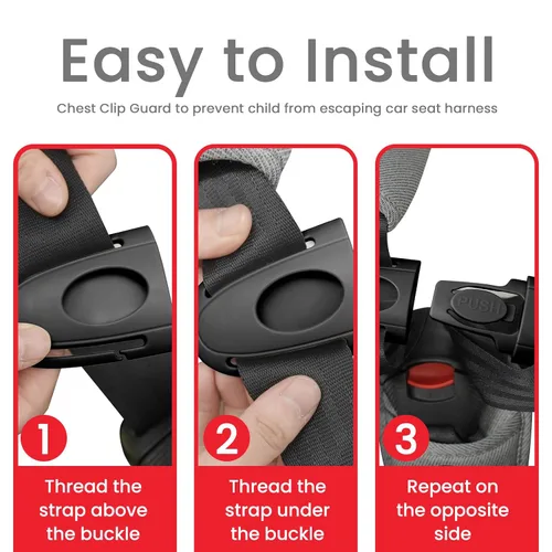Miniatura 5 de Clip universal para arnés de pecho de asiento de automóvil para niños, ajustador de cinturón de seguridad para niños y protector de hebilla Negro