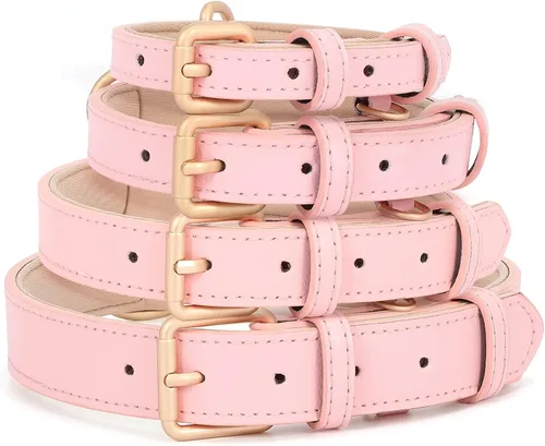 Miniatura 7 de WHIPPY Collar de cuero para perro pequeño, mediano y grande, ajustable, suave, transpirable, acolchado de cuero con hebilla de aleación, resistente
