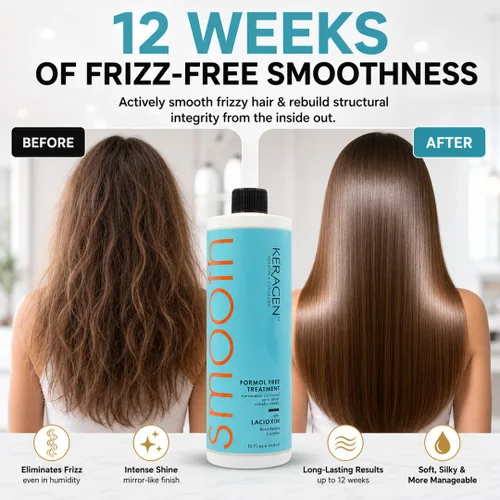 Miniatura 3 de KERAGEN - Tratamiento alisador de queratina brasileña, sistema alisador para cabello seco y dañado, sin formaldehído, 16 onzas - Elimina rizos