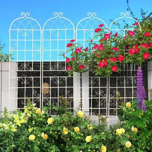 Miniatura 19 de Paquete de 4 enrejados de jardín de metal de 71" de altura, cerca de jardín, enrejado a prueba de óxido para plantas trepadoras, soporte de rosas