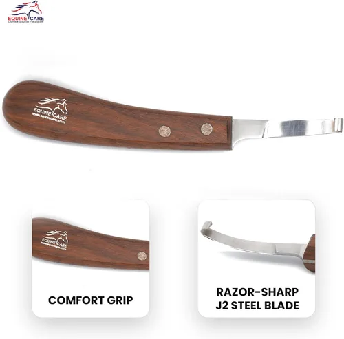 Miniatura 6 de Equine Care Cuchillo de pezuña para zurdos – Hoja de acero corta J2 afilada, herramienta profesional para recortar pezuñas de caballo, cabras