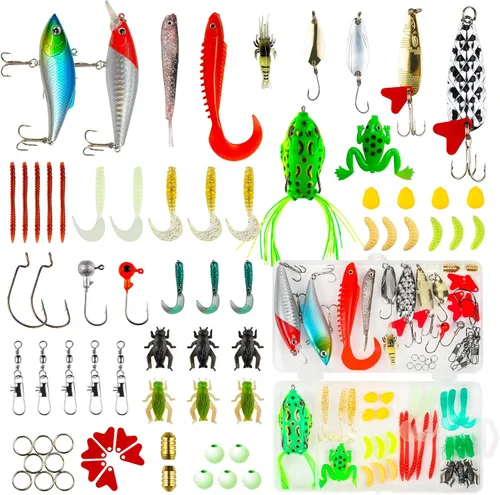 Miniatura 8 de GOANDO Fishing Lures Kit for Freshwater Bait Tackle Kit for Bass Trout Salmon Fishing Accessories Tackle Box Including Spoon Lures Soft Plastic