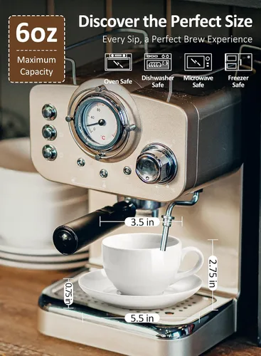 Miniatura 2 de Juego de tazas de café de porcelana con platillo, taza y platillo de porcelana blanca de 6 onzas para capuchino, café con leche, bebidas de café