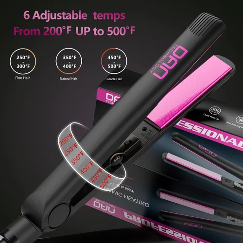 Miniatura 3 de DAN Technology Plancha plana de cerámica de 1 pulgada, plancha de pelo de temperatura ajustable de 500 grados, calentamiento rápido, doble voltaje