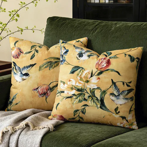 Miniatura 9 de Juego de 2 fundas de almohada decorativas de terciopelo de 18 x 18 pulgadas, estampado de pájaros y ramas en acuarela, felpa suave con acento neutro