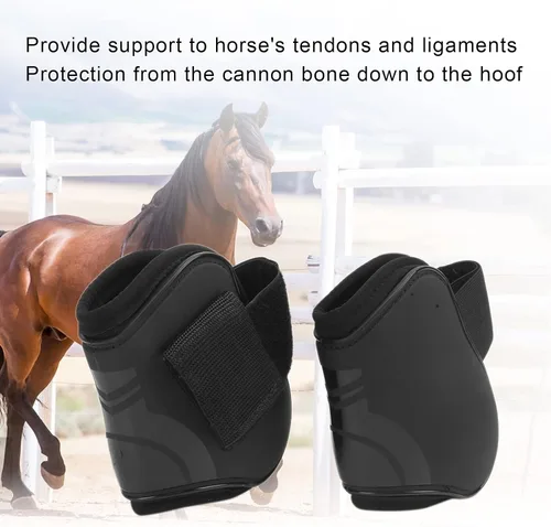 Miniatura 9 de Zerodis Botas de tendón de caballo, 4 unidades, botas protectoras de pezuña de caballo, ligeras, ajustables, botas de frente abierto, botas equinas