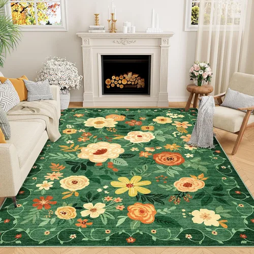 Miniatura 38 de DUKINO Alfombra de área de 6 x 9 pies, alfombra floral para sala de estar, ligera, antideslizante, lavable, alfombra de interior de pelo bajo