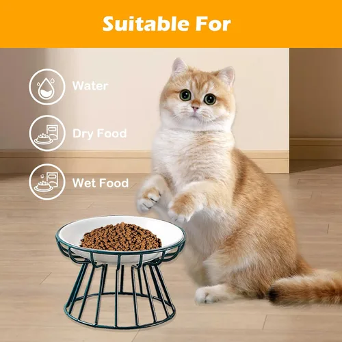 Miniatura 6 de Cuencos de cerámica para gatos con soporte de metal, paquete de 2 cuencos elevados para gatos elevados para gatos y agua para gatos de interior, 【2
