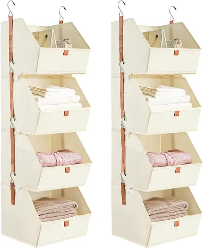 Miniatura 9 de Organizador de armario colgante de 4 niveles, estantes colgantes de ropa desmontables, sistema organizador de armario de tela para ahorrar espacio