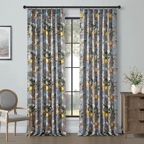 Miniatura 25 de Cortinas beige para cocina, 36 pulgadas de largo, diseño floral botánico de limón y colibrí, cortinas plisadas para oscurecer la habitación