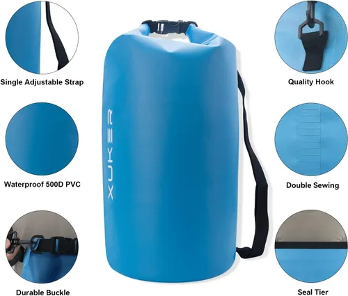 Miniatura 5 de XUKER Bolsa seca impermeable, saco seco flotante de 10 L/20 L, bolsa de almacenamiento para viajes, natación, canotaje, kayak, vela, canoa, rafting