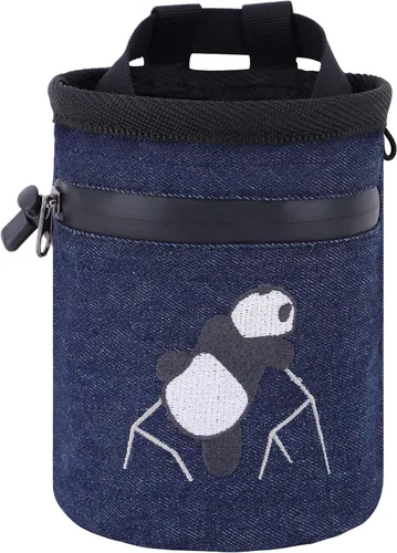 Miniatura 9 de AMC Bolsa de tiza bordada de panda escalada en roca con bolsillo con cremallera