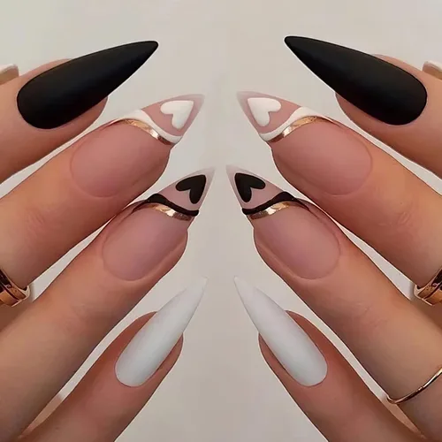 Miniatura 11 de 24 piezas de uñas postizas acrílicas de punta francesa, uñas de cobertura completa para mujeres, arte de salón en casa