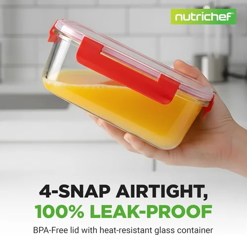 Miniatura 3 de NutriChef Recipientes de vidrio para almacenamiento de alimentos con tapas, recipientes herméticos de vidrio para preparación de comidas, loncheras