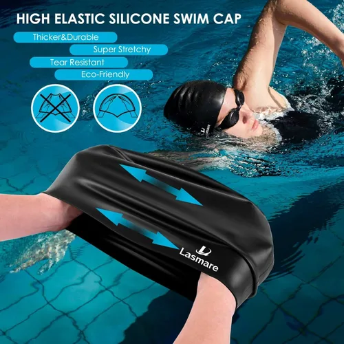 Miniatura 4 de Large Long Hair Swim Cap with Extra Room for Women Men, Silicone Swimming Cap for Long Thick Hair with Ear Plugs Nose Clip Set, Adult Waterproof