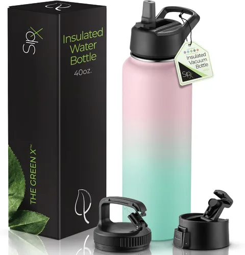 Miniatura 57 de SIPX™ Botella de Agua Aislada de 18 oz con 3 Tapas – Acero Inoxidable a Prueba de Fugas, Triple Aislamiento – Frío 24 Horas/Caliente 12 Horas