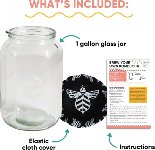 Miniatura 2 de Craft A Brew - Tarro de Kombucha - para fermentación de kombucha y elaboración casera - Incluye cubierta de tela personalizada - Tarro de vidrio