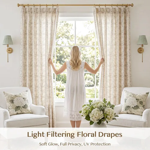 Miniatura 6 de Cortinas plisadas semitraslúcidas filtrantes de luz, de mezcla de lino de lujo, para sala de estar, dormitorio, comedor, casa rural estampada, juego