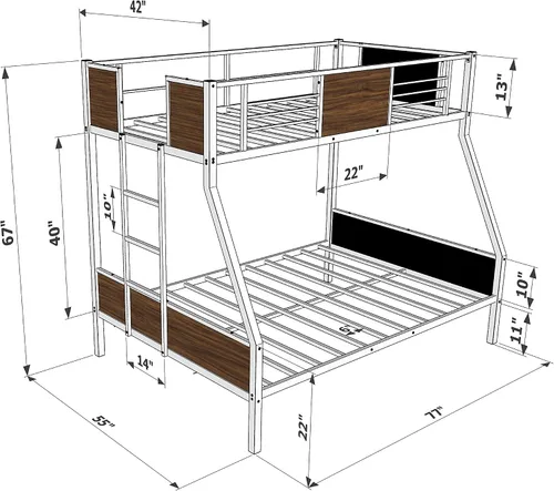Miniatura 3 de East West Furniture JAFTBLK Jackson - Litera de tamaño matrimonial, dos camas divididas, una escalera con dos escalones y barandillas de protección