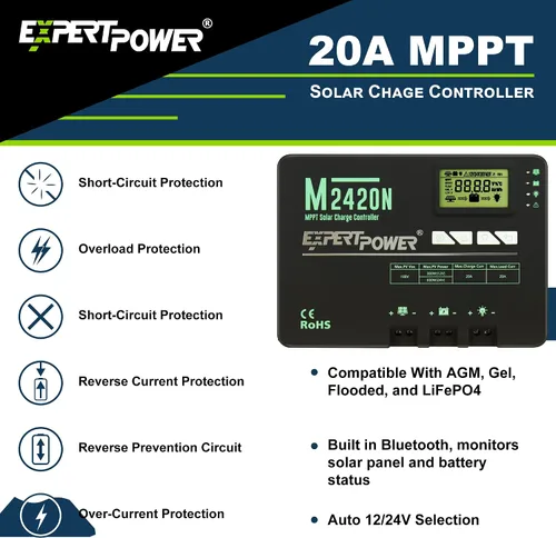 Miniatura 4 de ExpertPower Kit de energía solar de 200 W y 12 V con batería: batería de gel de 900 Wh + panel solar mono de 200 W + controlador de carga MPPT de 20