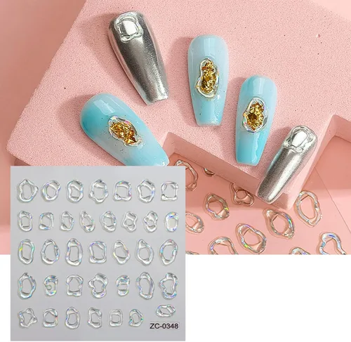 Miniatura 5 de Calcomanías de arte de uñas en relieve dorado 5D, calcomanías de cristal suave, marcos geométricos irregulares, calcomanías de corazón, diseños