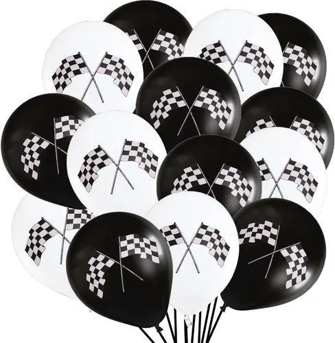 Oringaga 50 globos de fiesta con bandera de coche de carreras a cuadros, suministros de decoración de fiesta temática de automóviles de carreras,