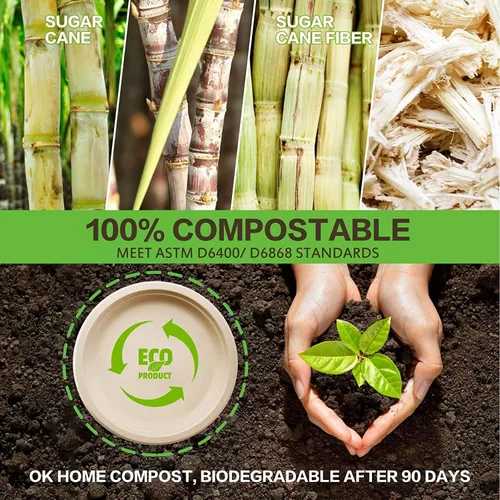 Miniatura 3 de Gezond Platos 100% compostables, platos de papel de 10 pulgadas, paquete de 125 platos desechables resistentes, biodegradables, platos de bagazo