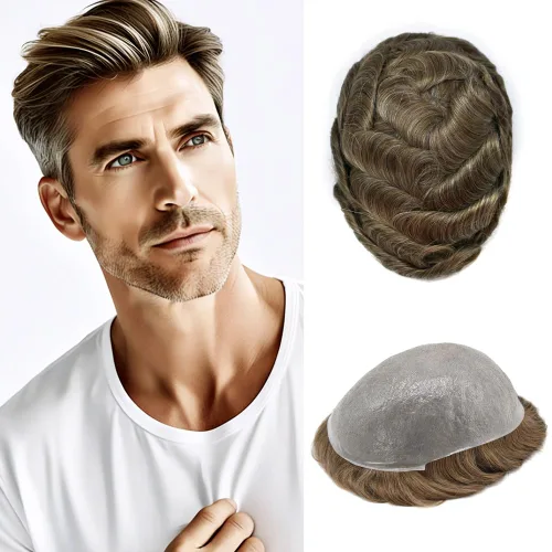 Miniatura 21 de Hombres Toupee Hair Thin Skin Men Human Hair Piece Men Toupee Cabello humano V-loop de aspecto natural Toupee Hombres Hairpiece Men Hair System