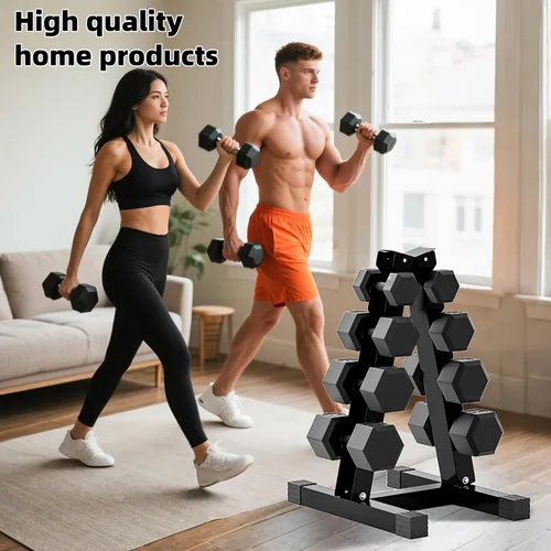 Miniatura 4 de 4-Tier Dumbbell Rack Stand, A-Frame Metal Weight Rack with Handle – Space-Saving Strength Training Dumbbell Storage for Home Gym Negro 4 niveles