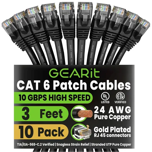 Miniatura 17 de Paquete de cables Ethernet Cat 6 GEARit - Paquete de 10 cables de conexión Ethernet Cat6 de 1 pie Cable de conexión de red RJ45, conectores Azul