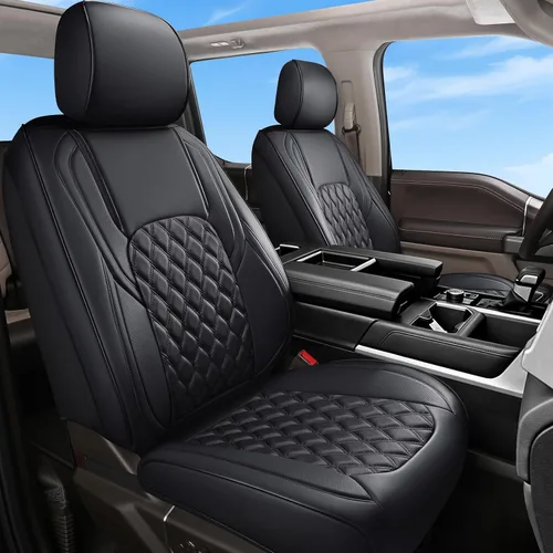 Miniatura 22 de Huidasource - Fundas de asiento delantero para Tundra, funda de cojín de asiento de cuero negro automotriz de cobertura completa, ajuste