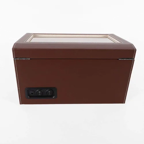 Miniatura 6 de Bobinadora automática de reloj 4+6, caja de presentación giratoria de cuero, caja de almacenamiento de lujo (marrón)