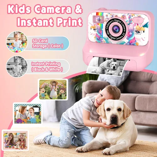 Miniatura 4 de Cámara para niños, Cámara de impresión instantánea mejorada, Cámara digital selfie dual delantera y trasera con videos de 1080P, juguete de viaje