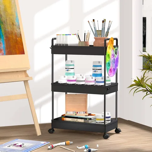 Miniatura 5 de SOLEJAZZ Carrito de almacenamiento rodante de 3 niveles con ruedas, delgado para manualidades, uñas, maquillaje, aperitivos, arte, bebé, carrito