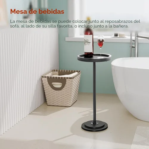 Miniatura 5 de HOOBRO Mesa auxiliar redonda pequeña, mesa de bebidas, mesa de café Martini con acento de pedestal para espacios pequeños en sala de estar, Negro