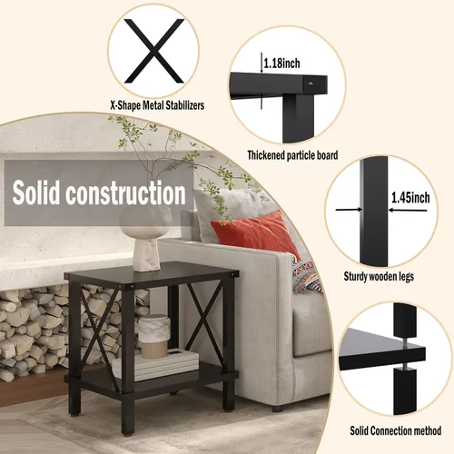 Miniatura 4 de MMEOLUOOK Mesa Auxiliar Grande Estilo Granja Mesa Lateral Estilo Industrial Mesa de Sofá Mesa de Café Metal X Acento Mesa Auxiliar de Madera Mesita