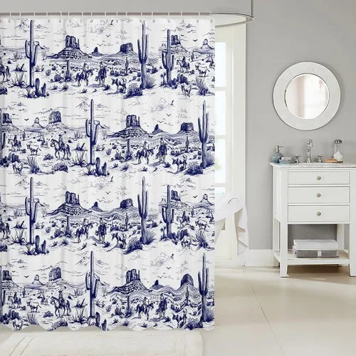 Miniatura 2 de Cortinas de ducha de vaquero occidental, cortinas de baño rústicas para niños, niñas y hombres, cortinas impermeables retro de estilo rústico con 12