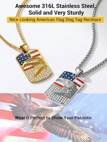 Miniatura 6 de PROSTEEL Collar con etiqueta de perro de la bandera estadounidense, dije de bandera nacional de Estados Unidos, collar patriótico chapado en acero