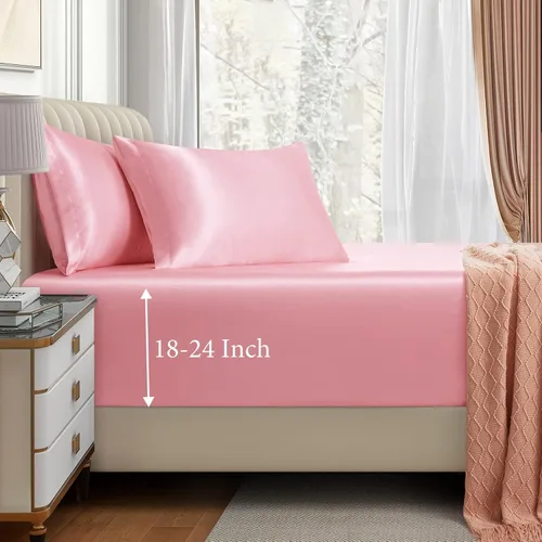 Miniatura 13 de VACVELT Juego de sábanas bajeras de satén de 3 piezas con bolsillos extra profundos para cama matrimonial, sábana bajera color gris que se ajusta a