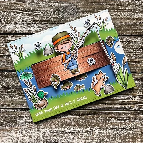 Miniatura 4 de Juego de sellos y troqueles para niños de pesca para hacer tarjetas, sellos transparentes y troqueles de corte de metal para álbumes de recortes