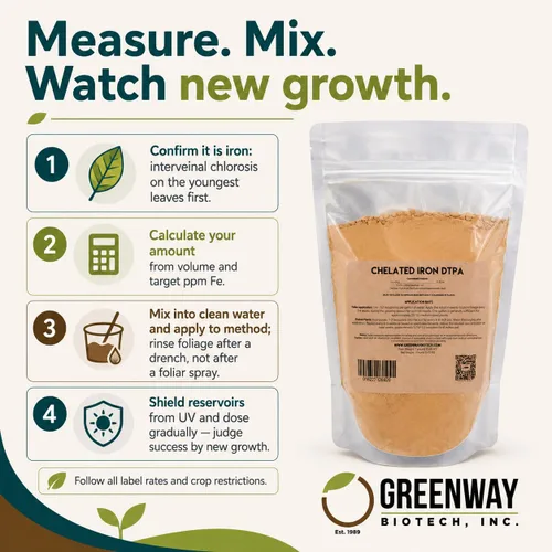 Miniatura 7 de Greenway Biotech, Inc. Hierro quelado DTPA 11% – para suelos alcalinos (pH 4.0-7.5) – Fertilizante 100% soluble en agua para cítricos, césped e