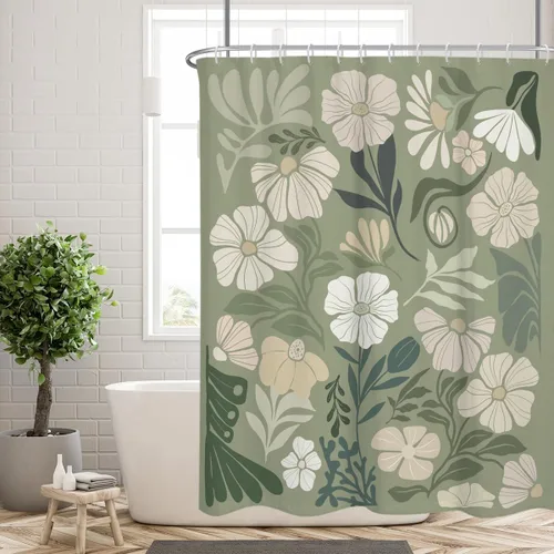 Miniatura 14 de Black Floral Shower Curtain Stall Small Half Single Mini Boho Flower Farmhouse Vintage Gothic Abstarct Retro Funky Botanical Moody Fabric Cloth